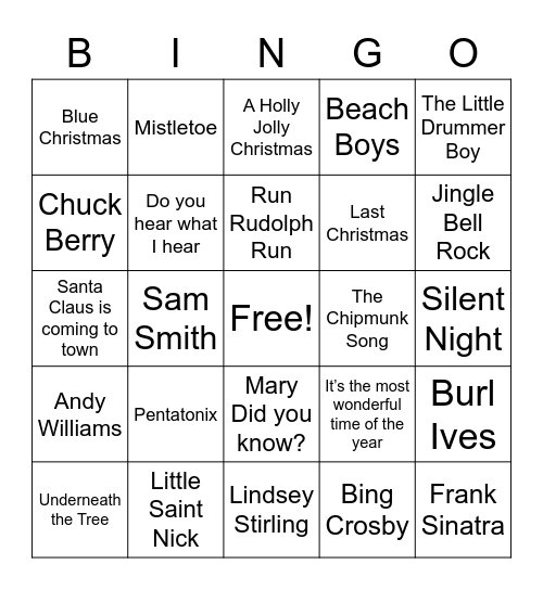 Christmas Music Bingo Card