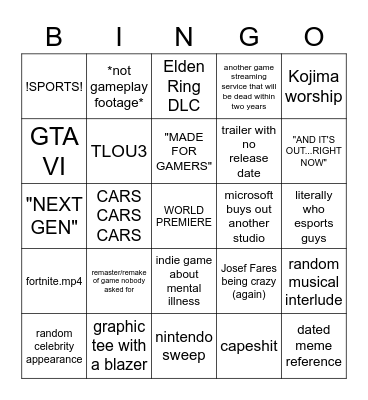 The Game Awards 2022 Bingo Card