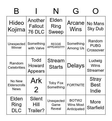 The Game Awards Bingo Card