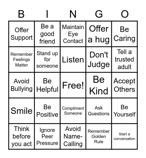 EMPATHY Bingo Card