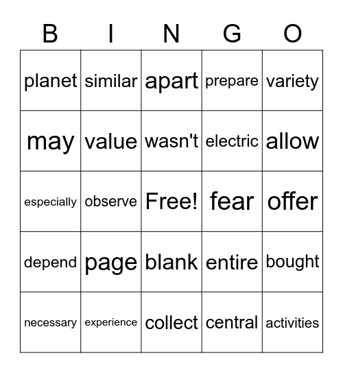 Vocab Bingo! Bingo Card
