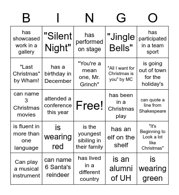 Staff Holiday Potluck Bingo Card