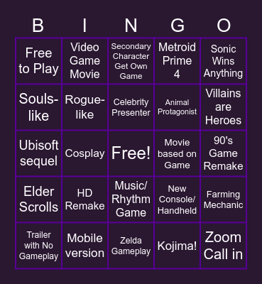 THE MATTE BLACK STUDIO GAME AWARDS BINGO Card