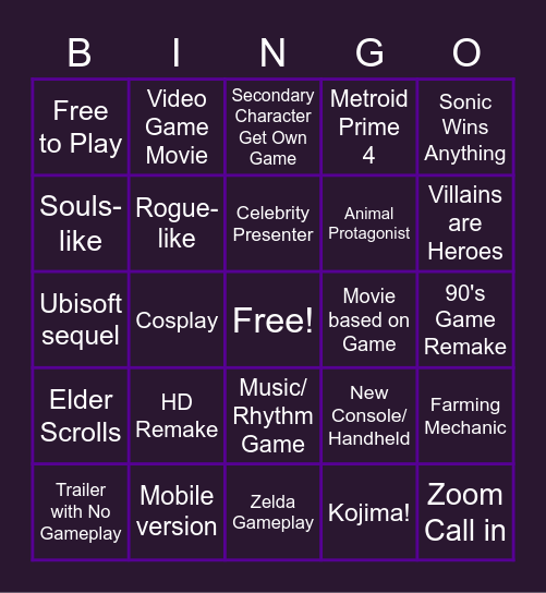 THE MATTE BLACK STUDIO GAME AWARDS BINGO Card