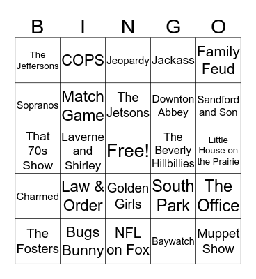 TV theme song Bingo 2 Bingo Card