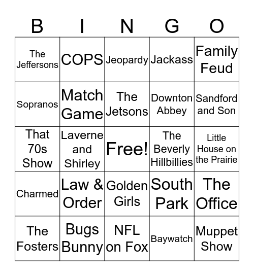 TV theme song Bingo 2 Bingo Card