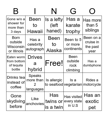 Get To Know (BINGO) Bingo Card