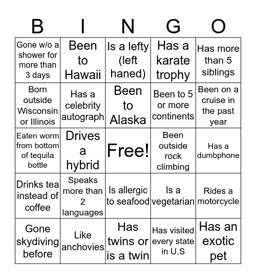 Get To Know (BINGO) Bingo Card