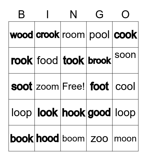 Vowel Teams oo, ee Bingo Card