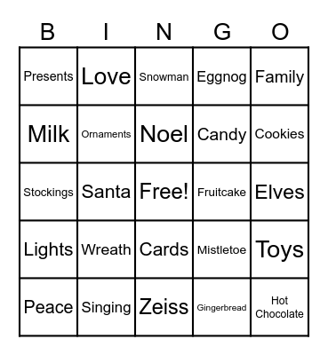Christmas Bingo Card