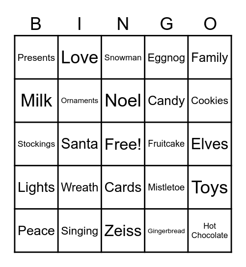 Christmas Bingo Card