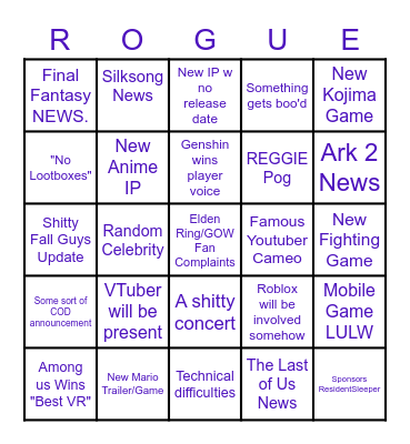 The Kill Yourself Goko Awards Bingo Card