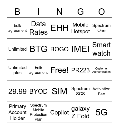 Mobile Line Club Bingo Card