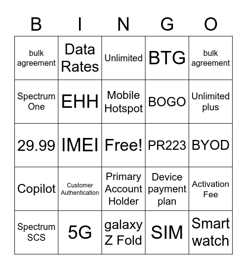 Mobile Line Club Bingo Card