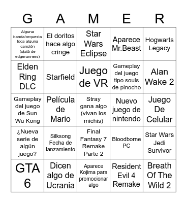 GAME AWARDS Bingo Card