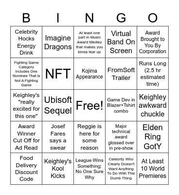 THE GAME AWARDS Bingo Card