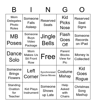 MB's Choral Performance Bingo Card