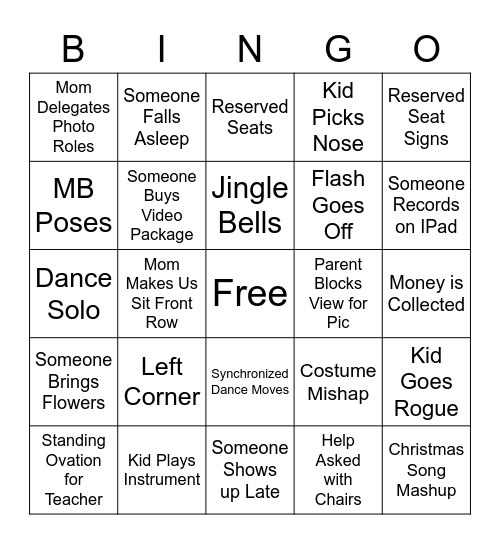 MB's Choral Performance Bingo Card