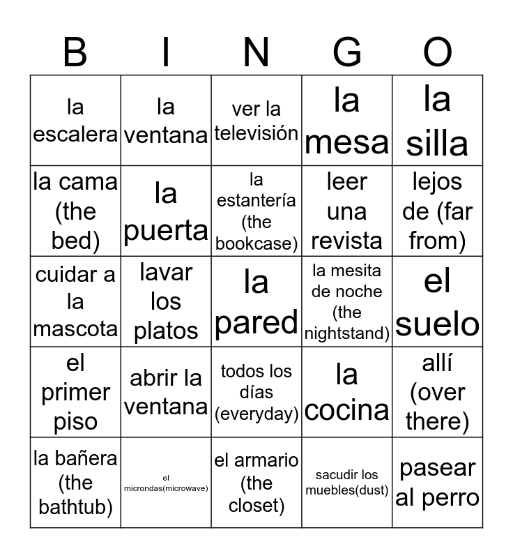 Level 1 Unidad 2 Bingo Card