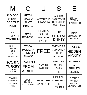 Disney Bingo Card