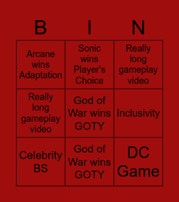 Game Awards 2022 Bingo Card Bingo Card