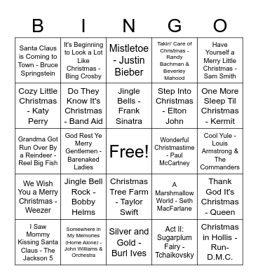 Christmas Music Bingo! Bingo Card