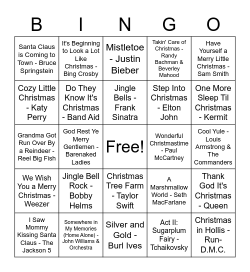 Christmas Music Bingo! Bingo Card
