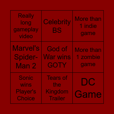 Game Awards 2022 Bingo Card