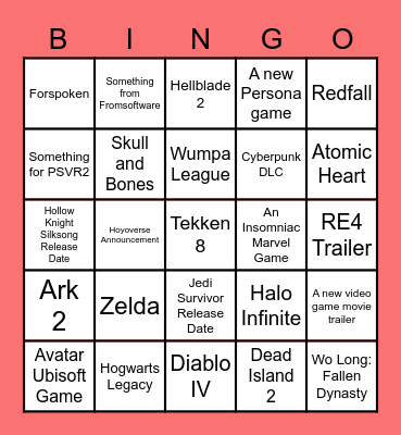 Game Awards Bingo Card