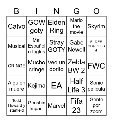 2022 GOTY Bingo Card