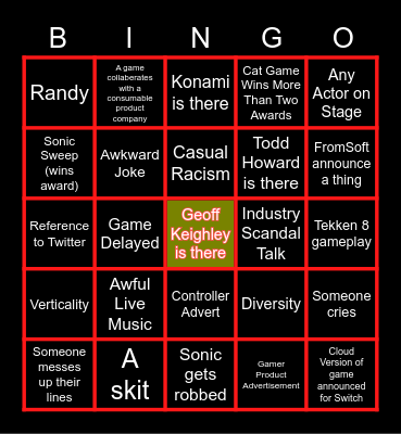 THE GAME AWARDS 2022 COOLHOLE BINGO Card