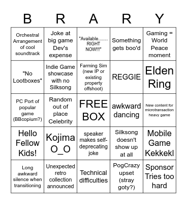 Game Awards Bingo Card