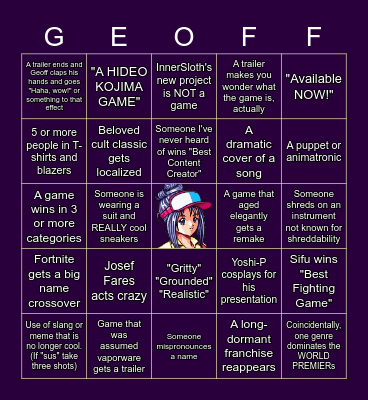 Princey's 2022 TGA Bingo Card