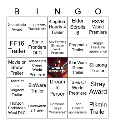 TGA 2022 Bingo Card