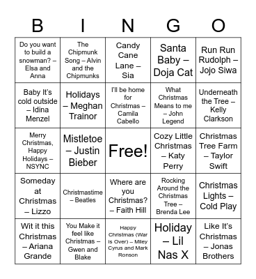 Christmas Pop Bingo 2 Bingo Card