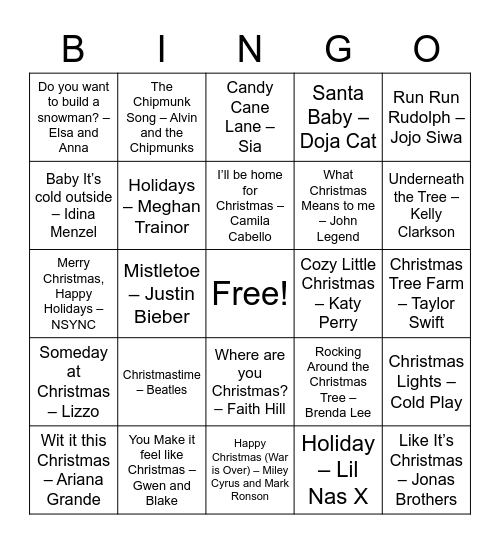 Christmas Pop Bingo 2 Bingo Card