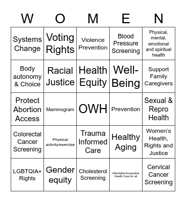 Office of Women's Health Bingo Card