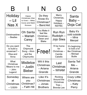 Christmas Pop Bingo 3 Bingo Card