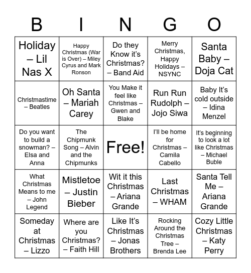 Christmas Pop Bingo 3 Bingo Card