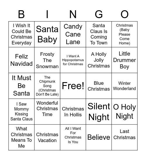 Holiday Songs Bingo Card