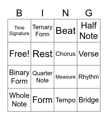 Music Vocab Bingo Card