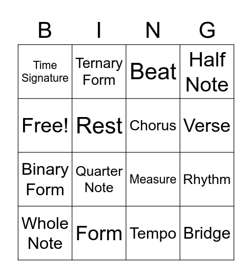 Music Vocab Bingo Card