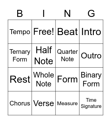 Music Vocab Bingo Card