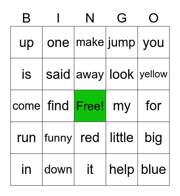 Dolch Sigh Words (Pre-Primer) Bingo Card