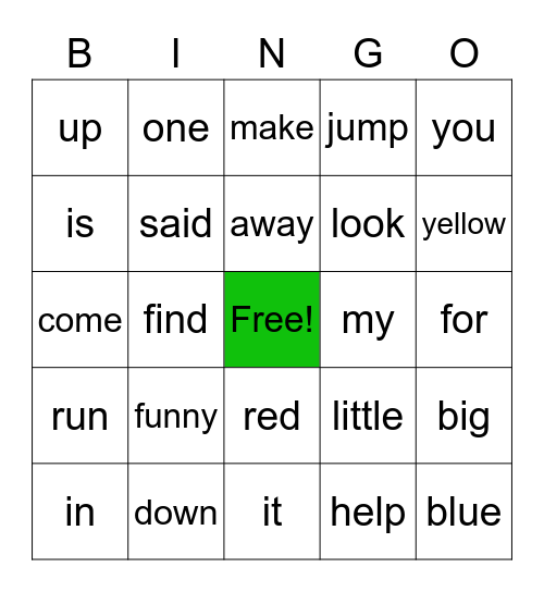 Dolch Sigh Words (Pre-Primer) Bingo Card