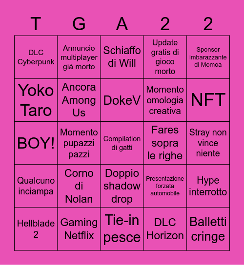 TGA 2022 Bingo Card