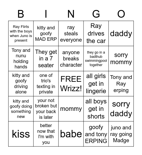 WRizz bingo Card