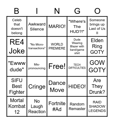 Game Awards Bingo Card