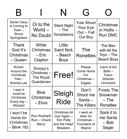 Christmas Rock 1 Bingo Card