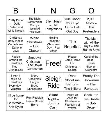 Christmas Rock 1 Bingo Card